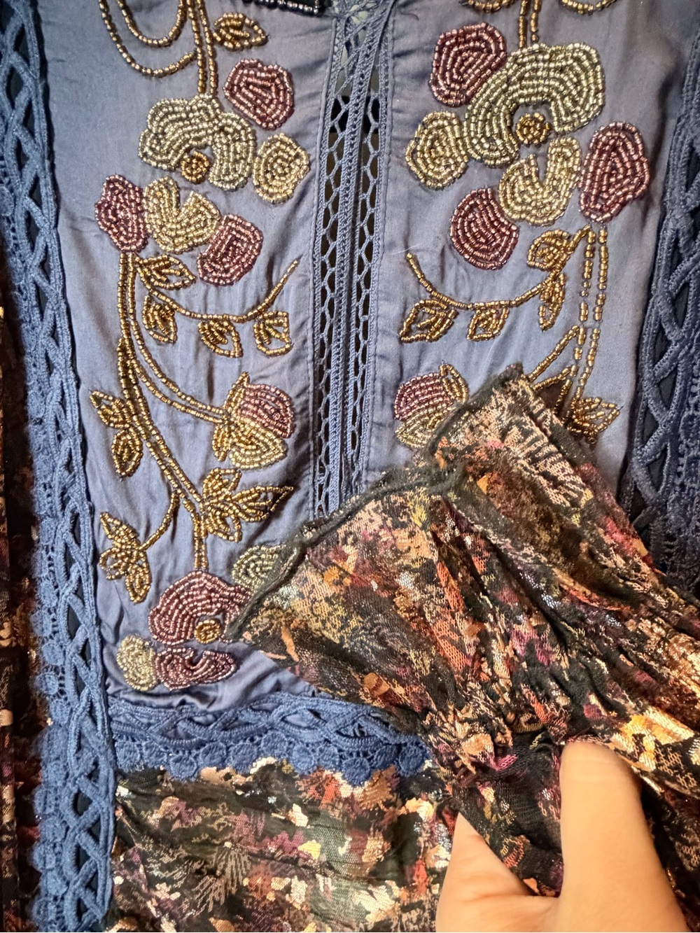 Free People Camille Top | Embroidered, beaded, metallic mesh extravaganza sleeve - Picture 6 of 12